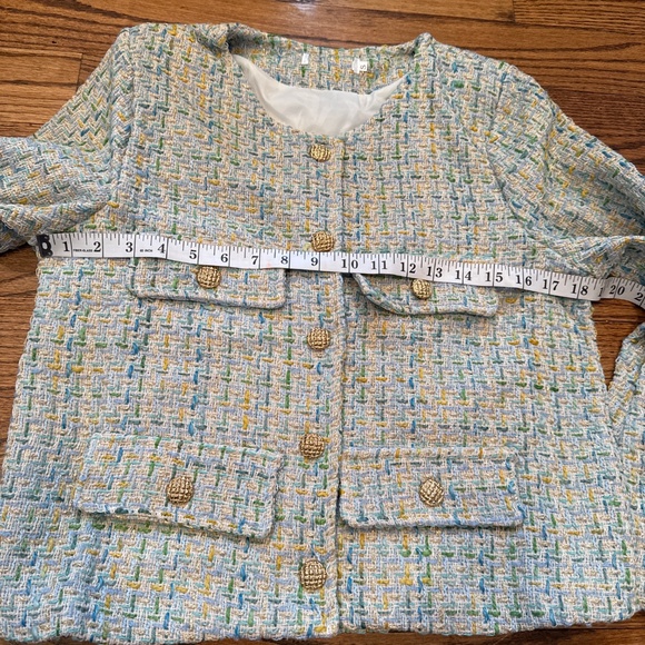 Tweed Blue/Green Buttoned Jacket, S, NWOT - Picture 9 of 12
